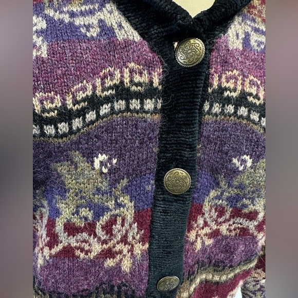 Vintage Icelandic Design Nordic Floral Lined Wool Cardigan Sz Medium - Picture 3 of 8